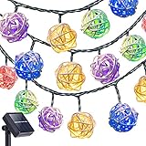 Solar String Lights Outdoor,Oak Leaf 19.7 ft 30 LED Rattan Ball LED Fairy Lights for Outdoor Garden Backyard Patio Party,Multi Colors,Warm White, 2 Modes