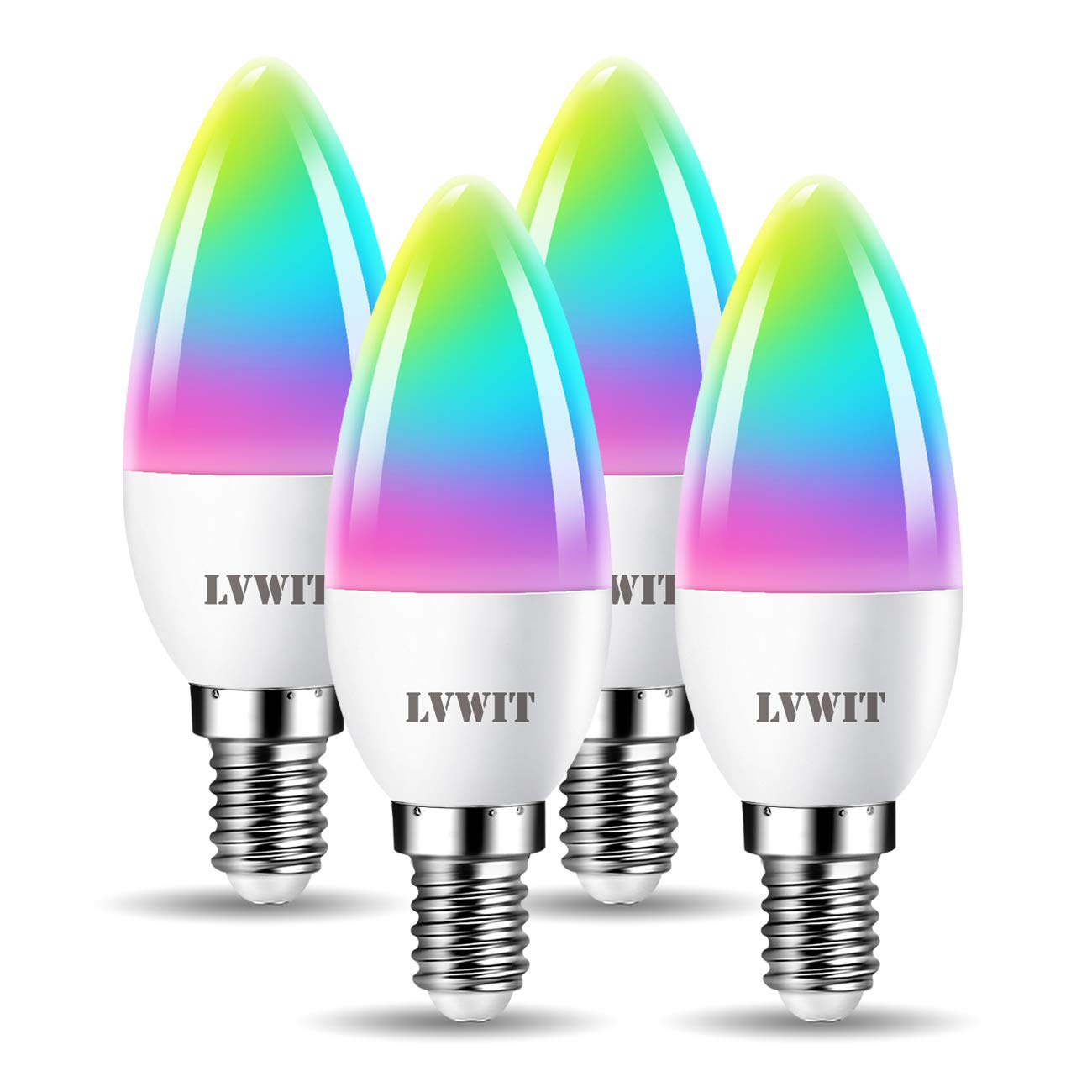 LVWIT E14 Smart Bulb,Alexa Light Bulbs,C37 RGB Smart Candle Bulbs,470Lm,4.9W Replace 40 Watt Screw Smart Bulb Work with Alexa,Echo and Google Assistant,Tuya(Pack of 4) — image 1