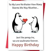 Funny Birthday Cards Gifts for Husband Wife Boyfriend Girlfriend, Happy Birthday Card for Him Her Men Women, Cute Penguins Couples Greeting Card Gifts