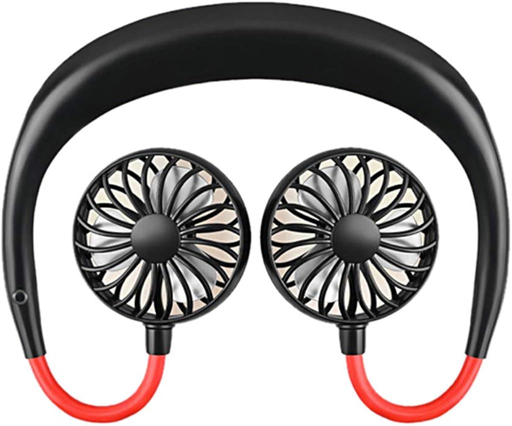 Islandse????????Portable USB Rechargeable Neckband Lazy Neck Hanging Style Dual Cooling Fan