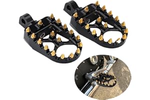Lingdu MX Offroad Wide Foot Pegs Footrest Golden Spike Chopper Bobber Pedals for Dyna Street Bob Sportster 883 Softail Fatboy Touring Street Glide, Black Gold