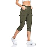 GymBrave Women's Hiking Cargo Pants Quick Dry Outdoor Camping Capris Water Resistant UPF 50 with Zipper Pockets