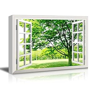Canvas Wall Art - Window Facing a Forest with Green Trees - Giclee Print Gallery Wrap Modern Home Art Ready to Hang - 12x18 inches