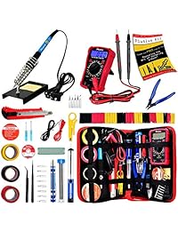 Kit de soldadura de hierro Soldador de hierro 60 W temperatura ajustable, multímetro digital, cortador de alambre, soporte, juego de puntas de soldadura, bomba de desoldar, mecha de soldadura, pinzas, rosa, alambre [110 V, enchufe de EE. UU]