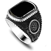 KsrModa 925 Sterling Silver Genuine Black Onyx Stone Mens Silver Ring with Micro Zircon Stones Silver Signet Ring for Men Handmade Engraved Silver Men Rings Sterling Silver Pinky Ring Gift for Men Gift for Dad