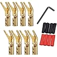 Tertullus 8 Pcs Pure Copper Speaker Spade Connectors Y Plug Spade Speaker Wire Connectors 45 Degree Gold Plated Screw Locking Adapter Fork Spade Plugs for Speaker Wire DIY