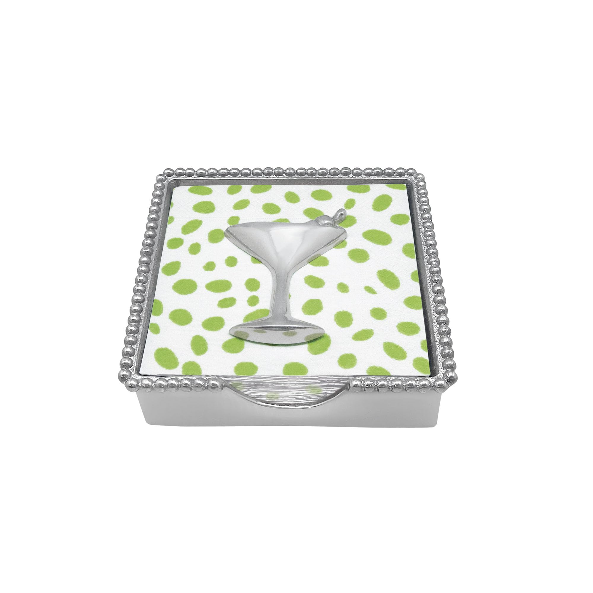 MARIPOSA Cocktail Beaded Napkin Box, Aluminum, Silver, 5.75" L x 1.5" W x 5.75" H