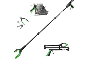 JELLAS 44" Grabber Reacher with Shoehorn, Extra Long Grabber Tool, 360°Rotating Jaw with Strong Grip - Magnets tip and Anti-Slip Design, Perfect for Easy Pick Up, Foldable and Easy Storage, Green