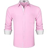 HISDERN Mens Dress Shirts Long Sleeve Button Down Casual Shirts for Men Inner Contrast Formal Business Tuxedo Wedding Shirt