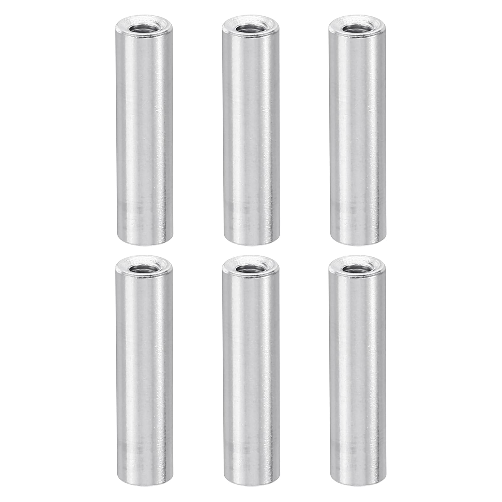 PATIKIL 6pcs M3 Metal Threaded Standoff Spacer Nuts, Round Aluminum Spacers Female Coupling Screws, 1/8" ID x 3/16" OD, Silver 3x5x20mm