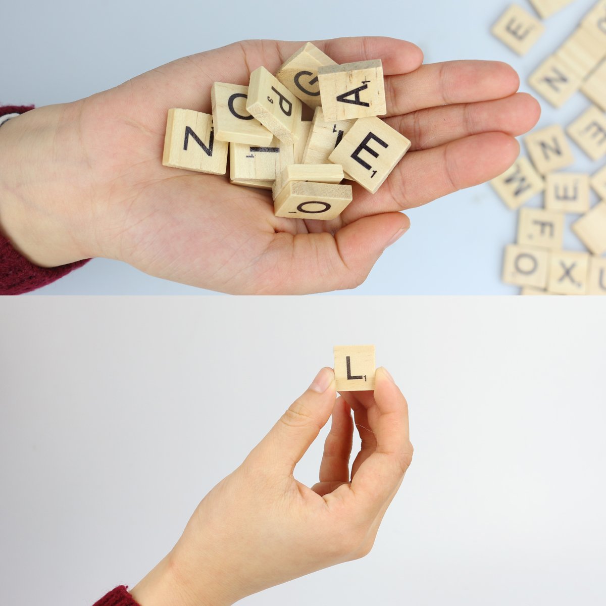 Rocita 100 Wooden Scrabble Tiles DIY Letter Tiles for Pre-school Kids Education Crossword Puzzle