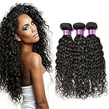 FASHION QUEEN Hair Brazilian Water Wave 3 Bundles Wet and Wavy Human Hair Brazilian Virgin Human Hair Extensions (18 20 22 inch)