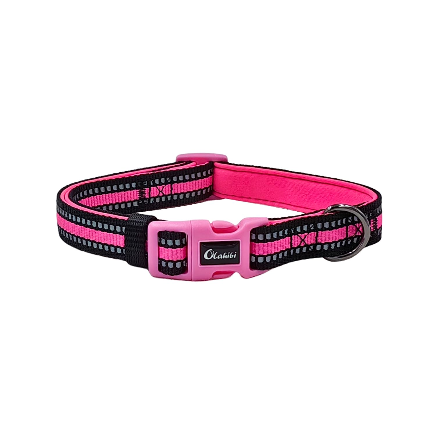 Olahibi Neoprene Padded Dog Collar, Durable Nylon Material, Reflective Stripes,Soft and Comfortable for Small Dogs(S, Pink Collar)