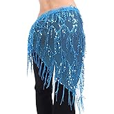 Lauthen.S Women Belly Dance Hip Scarf, Sequin Tassels Triangle Tribal Wrap Skirt Waist Chain