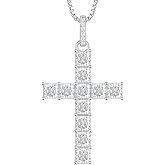 YL Round/Pear/Hear/Princess Cut Moissanite Cross Pendant Necklace for Women 925 Sterling Silver Religious Jewelry(D Color VVS1)