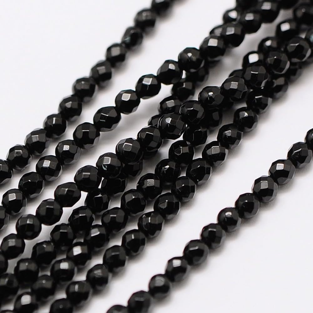 Airssory 130 Pcs 3mm Natural Black Onyx Beads Strands Faceted Round Small Loose Crystal Gemstone Bead Spacer for DIY Handmade Craft Supplies