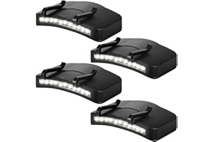 Mudder 4 Pcs Hat Light Clip 11 LED Cap Lights Clip on Hat Headlamp Battery Powered Cap Brim Lamp Black Waterproof Ultra Bright Headgear Flashlight for Hunting Camping Fishing Hiking