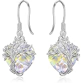 TOUPOP Tree of Life Earrings 925 Sterling Silver Family Tree Dangle Drop Earrings Crystal Jewelry Anniversary Birthday Gifts for Women Wife Mom