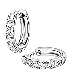 Silver Earrings Cubic Zirconia Small Hoops