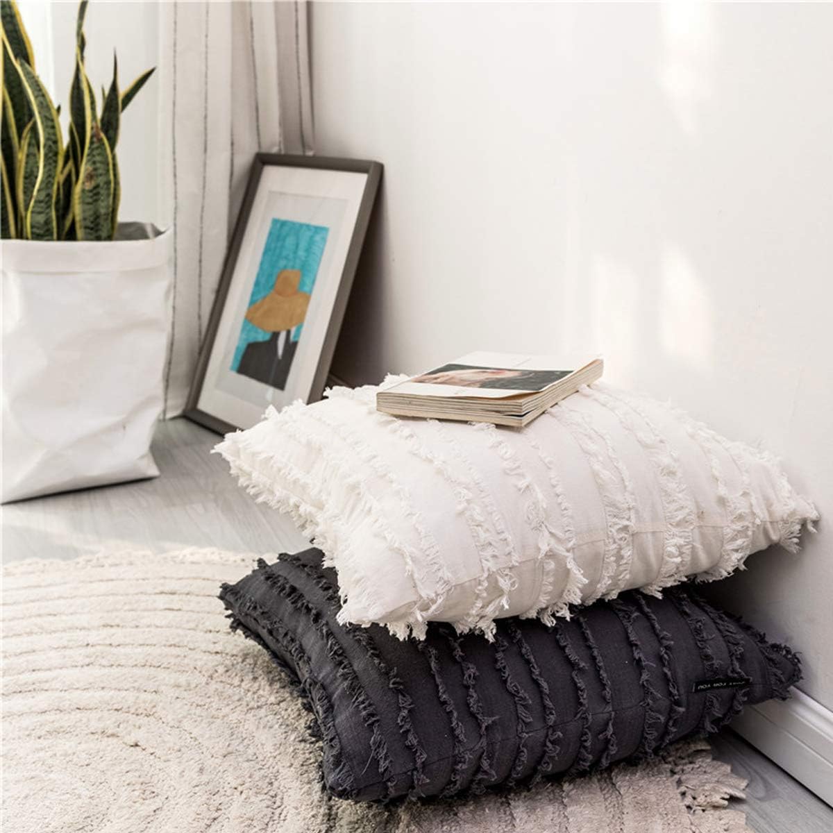 GIGIZAZA Decor Throw Couch Pillow Covers,18x18 Cotton White Sofa Pillows,Square Sofa Cushion Covers Linen (White, 18x18inch-2pcs): Home & Kitchen
