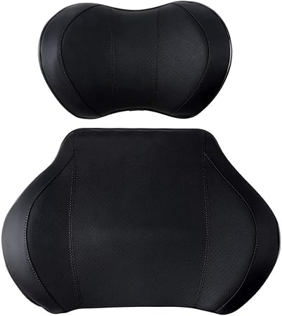 Amazon Catland 車用 ネックピロー クッション 低反発 柔らかい ウレタン Pu レザー おしゃれ 首枕 背当て ヘッドレスト 背もたれ 頭 首 背中 ネックパッド ランバーサポート 車 オフィス 椅子 運転 ドライブ ブラック 黒い 運転席分だけ ネックパッド