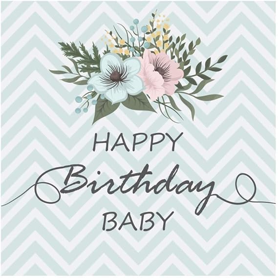 7x7ft Happy Birthday Baby Mint Green Chevron Stripes Flowers