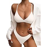 BYINDED Women's Sexy Two Piece Tummy Control Thong Bottom V Neck Bikini Swimsuits