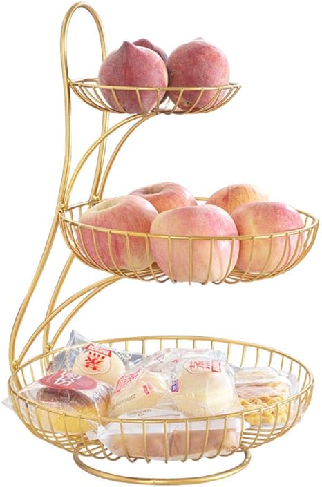Frutero de metal de 3 niveles, canasta de frutas de alambre de hierro