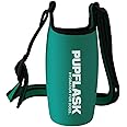 Tuff Pupper PupFlask Insulated Neoprene Dog Water Bottle Holder Sling with Wide Adjustable Shoulder Strap, Great for Travel, Walking, Hiking, Portable Pet Water Bottle Holder (27 OZ, Quetzal Green)