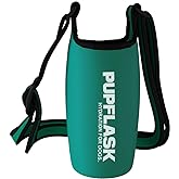 Tuff Pupper PupFlask Insulated Neoprene Dog Water Bottle Holder Sling with Wide Adjustable Shoulder Strap, Great for Travel, Walking, Hiking, Portable Pet Water Bottle Holder (27 OZ, Quetzal Green)