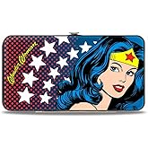 Buckle-Down unisex adults Buckle-down Hinge - Wonder Woman Stars/Face Halftone Blues/Red/Yellow/White Wallet, Multicolor, 7 x 4 US