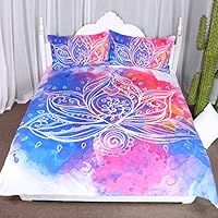 ARIGHTEX Boho Lotus Bedding 3D Watercolor Flowers Duvet Cover Rainbow Girls Bedding Set India Home Decor (Full)