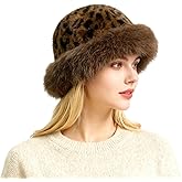 Miewenmogu Faux Fur Fuzzy Bucket Hat for Women Winter Warm Fisherman Hats Leopard Printed Cap Furry Fluffy Hat for Outdoor