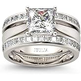 Jeulia 4.37 Carat Engraved Pricess Cut Cubic Zirconia Engagement Ring Diamond Wedding Bands for Women CZ Solitaire Sterling Silver Anniversary Bridal Promise Rings Set