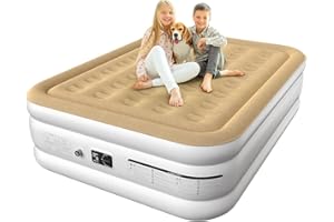 Ezyrest Air Mattress Queen with Built in Pump, Portable Air Bed for Camping & Guest, Antileak Blow Up Mattress with Soft Flocked Top, Foldable Queen Air Mattress with Built in Pump