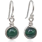 Sterling Silver Malachite Drop Earrings, Handmade Natural Gemstone Dangle Jewelry