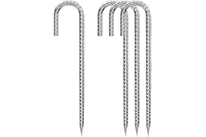 QNLONG Rebar-Stakes-12-Inch, Ground Stakes Heavy Duty J-Hook Galvanized Anti-Rust Heavy Duty Ground Anchors for Garden Dog Fence Chicken Coop Christmas Decorations Deer Fence 4pcs
