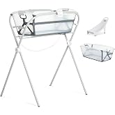 Evolur Supple Baby Spa Set with Infant Bathtub, Hammock Support Seat &amp; Metal Frame, Newborn Tub for 0&ndash;12 Months, Complete Baby Care Essentials Gift Set for New Parents, White