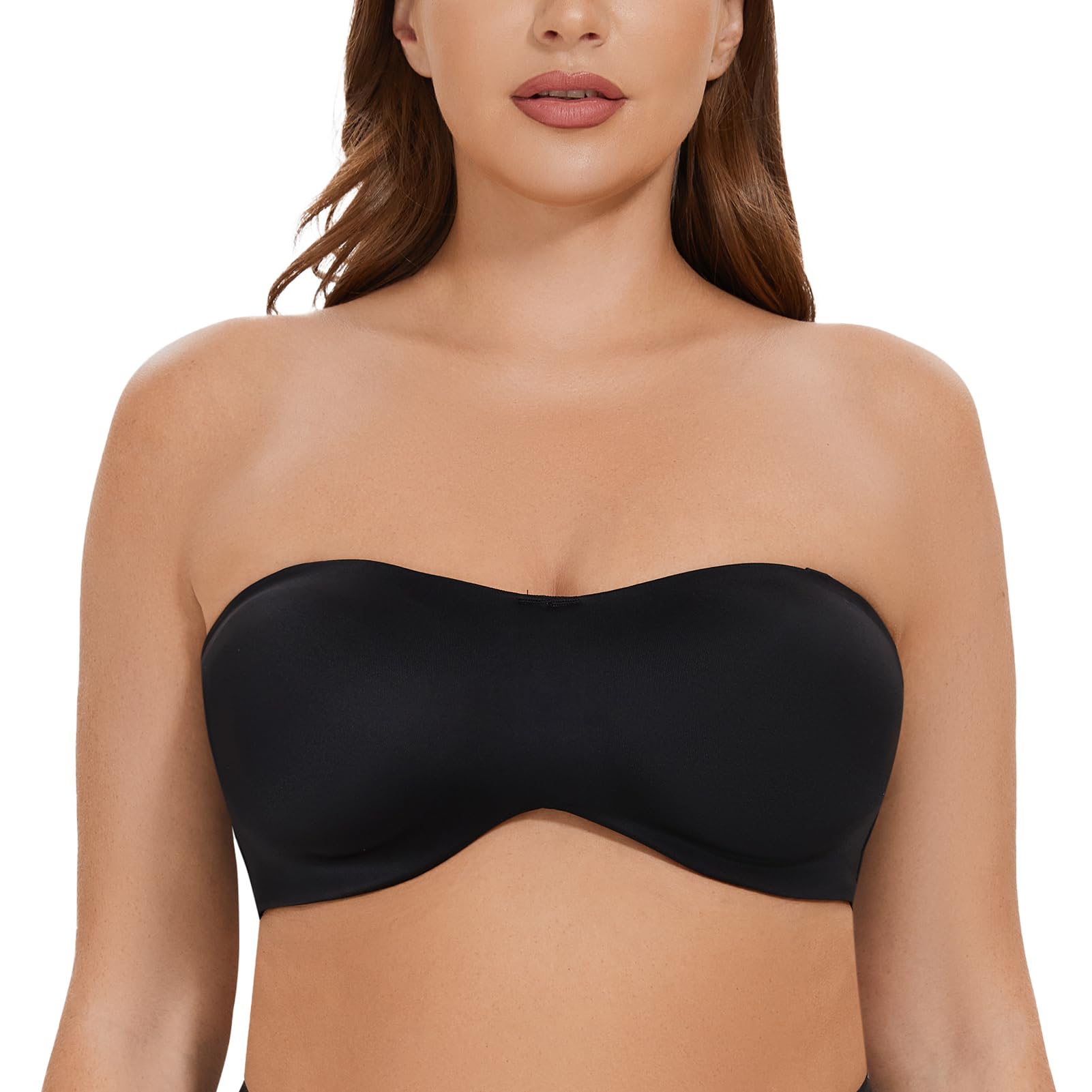 CASOLACE Women's Underwire Bandeau Minimizer Strapless Bras for Large Breasts Black 38DD