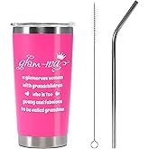 Xildew Funny Grandma Theme Glam-ma Definition Mother's Day for First Time Grandmother Grandparents Day Christmas Birthday Gift for Granny Glamma Stainless Steel Tumbler 20 oz Pink