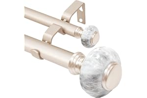 Ycolnaefllr 1 Inch Diameter Double Curtain Rods For Windows 66 to 120 inch Rose gold - Double Curtain Rod Heavy Duty-Adjustable Double Curtain Rod with Round Marble Finials