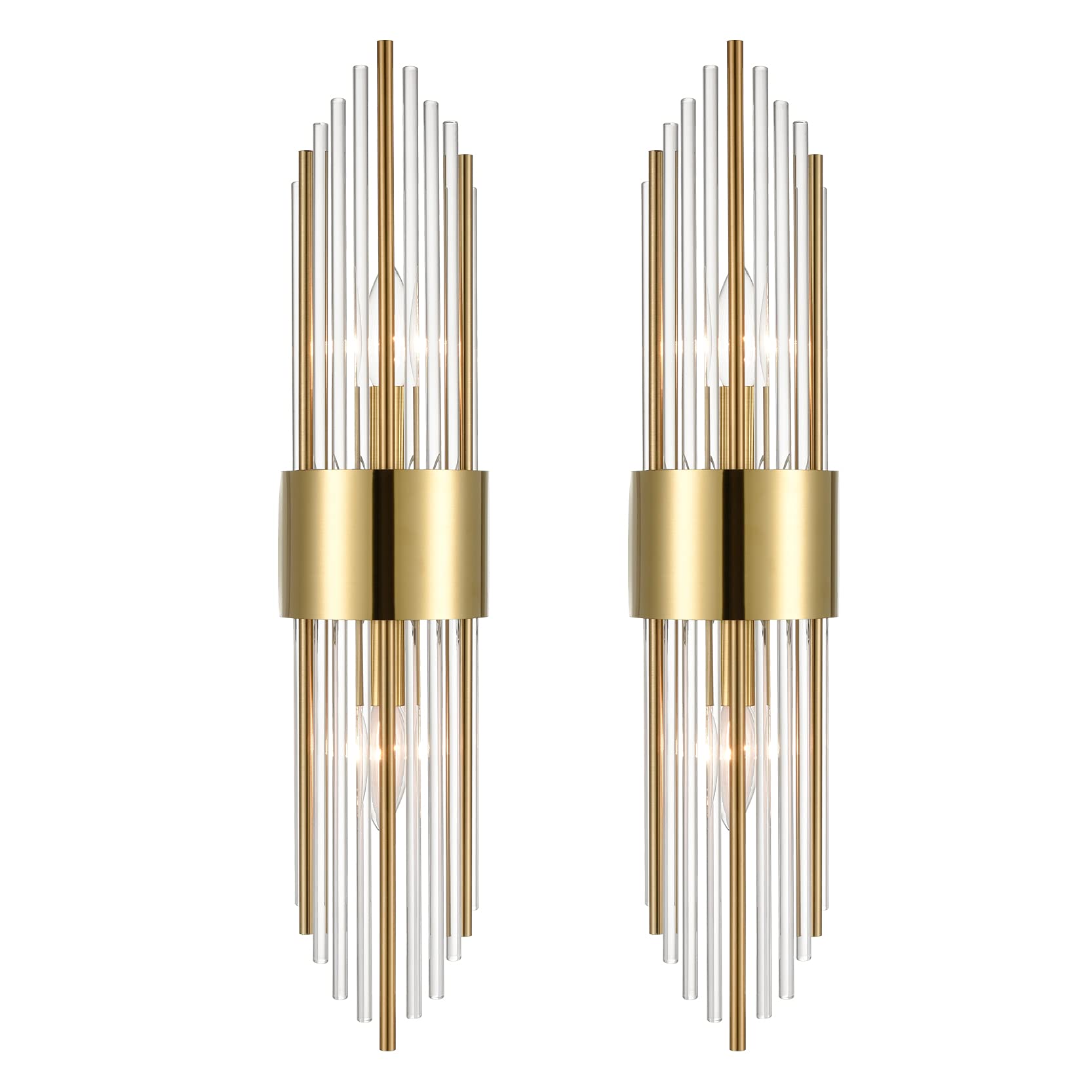 Photo 1 of SHAWNKEY 2-Light Modern Brushed Titanium Gold Wall Sconce with Clear Glass Crystal Luxury Wall Light Fixtures for Bedroom Living Room Bathroom Vanity Mirror Light Fixtures Set of 2