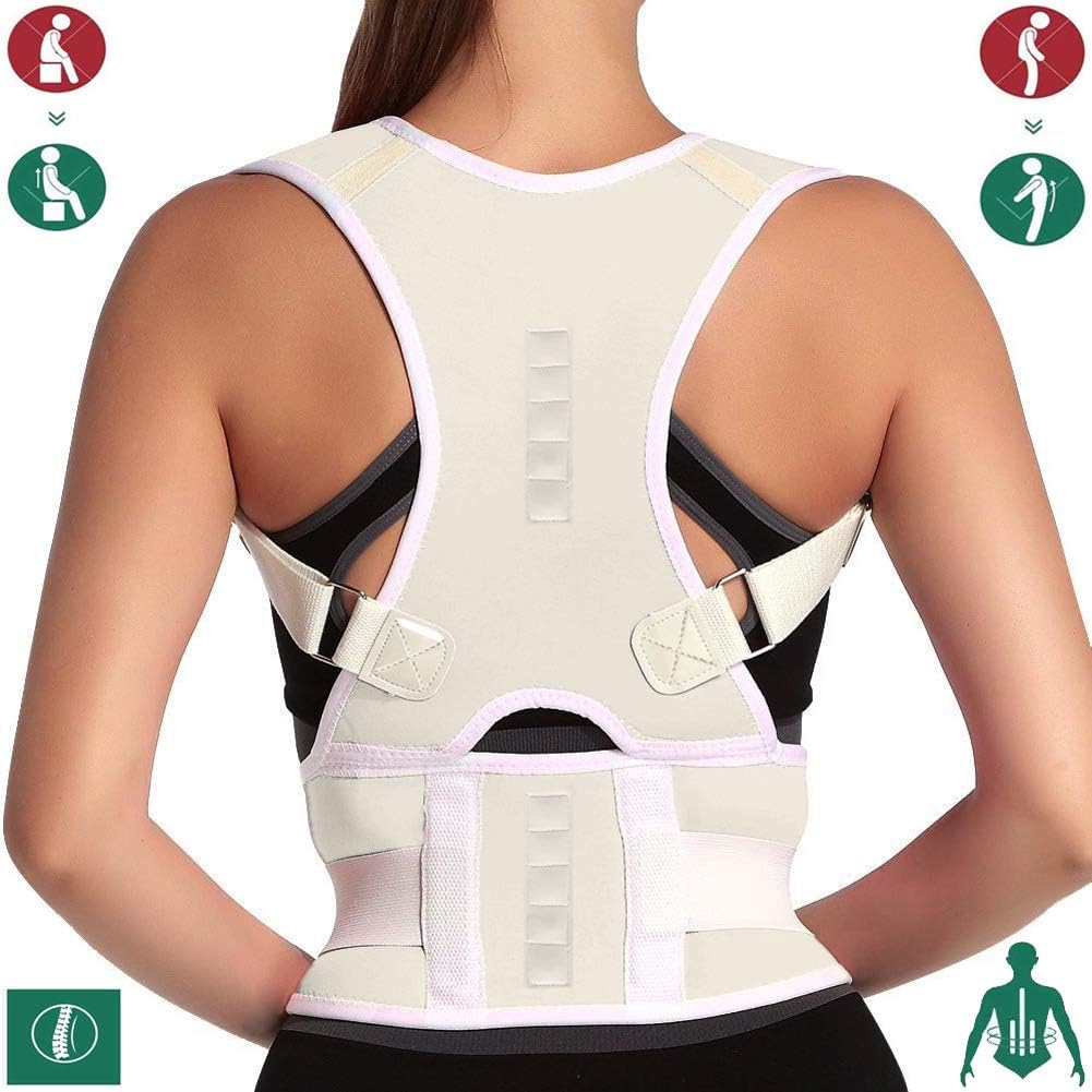 10 Magnets Back Braces for Back Pain - Best Fully Adjustable Posture Corrector for Men & Women - Improves Posture and 2 Steel Bone Provides Lumbar Support (Beige, XX-Large)