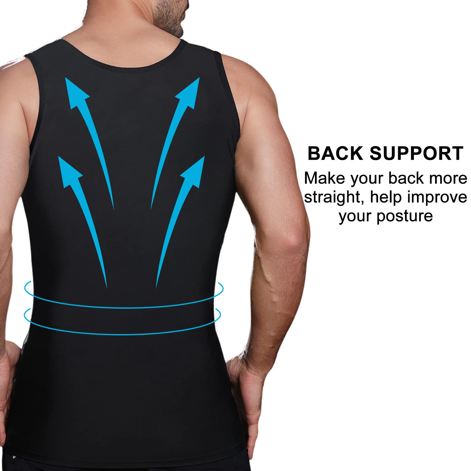 Mens Slimming Compression Shirt, Body Shaper Workout Tank Top, Gynecomastia Tummy Control Undershirts - Change in Seconds