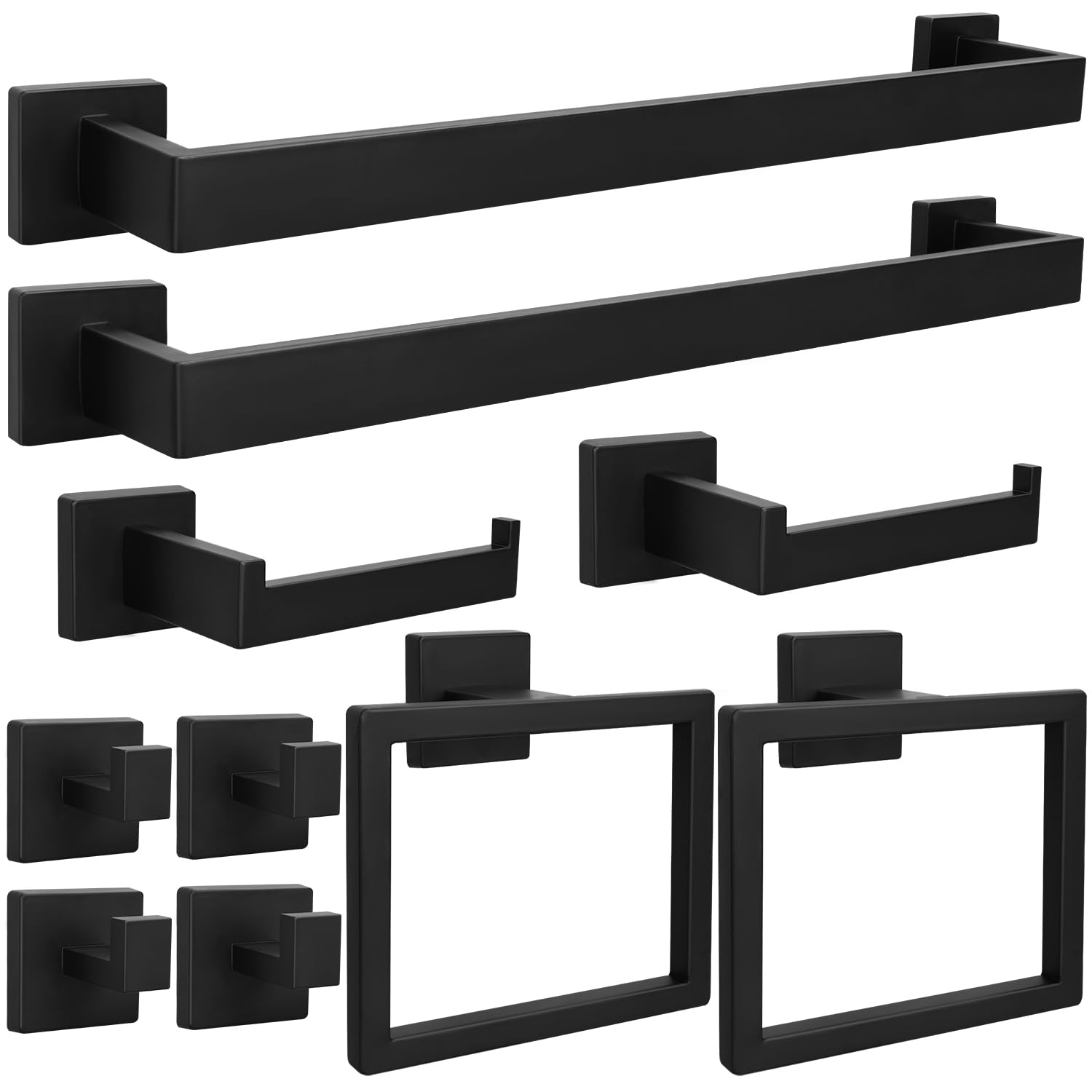 Photo 1 of 10pcs Bathroom Hardware Set, 24in Towel Bar Set, Including Square Towel Bar Square Towel Ring Toilet Paper Holder Towel Hooks, Set SUS304 Stainless Steel, Wall Mounted