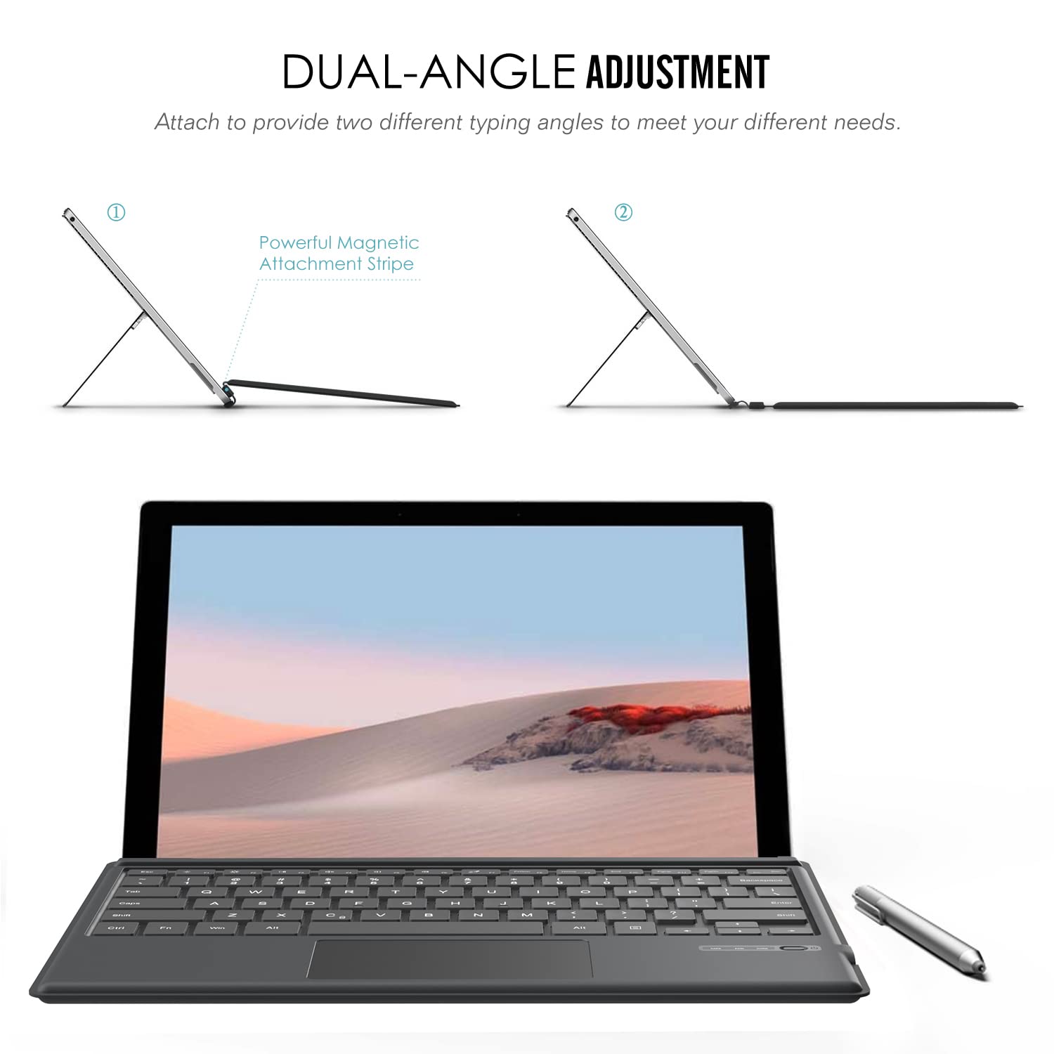 MoKo Type Cover Compatible for Microsoft Surface Pro 7 Plus/Pro 7 / Pro 6 / Pro 5 / Pro 4 /Pro 3, Lightweight Slim Wireless Bluetooth Keyboard with Touchpad and Built-in Rechargeable Battery, Gray