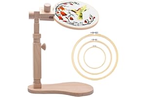 TINDTOP Beech Wood Embroidery Hoop Stand, with 3pcs Embroidery Hoops (3inch + 6inch + 8inch), Adjustable Rotated Wooden Embro