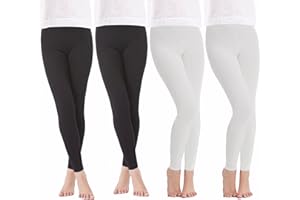 Coralup 4 Pack Girls' Full Length Solid Color Leggings Toddlers Active Stretch Leggings 4-12 Years