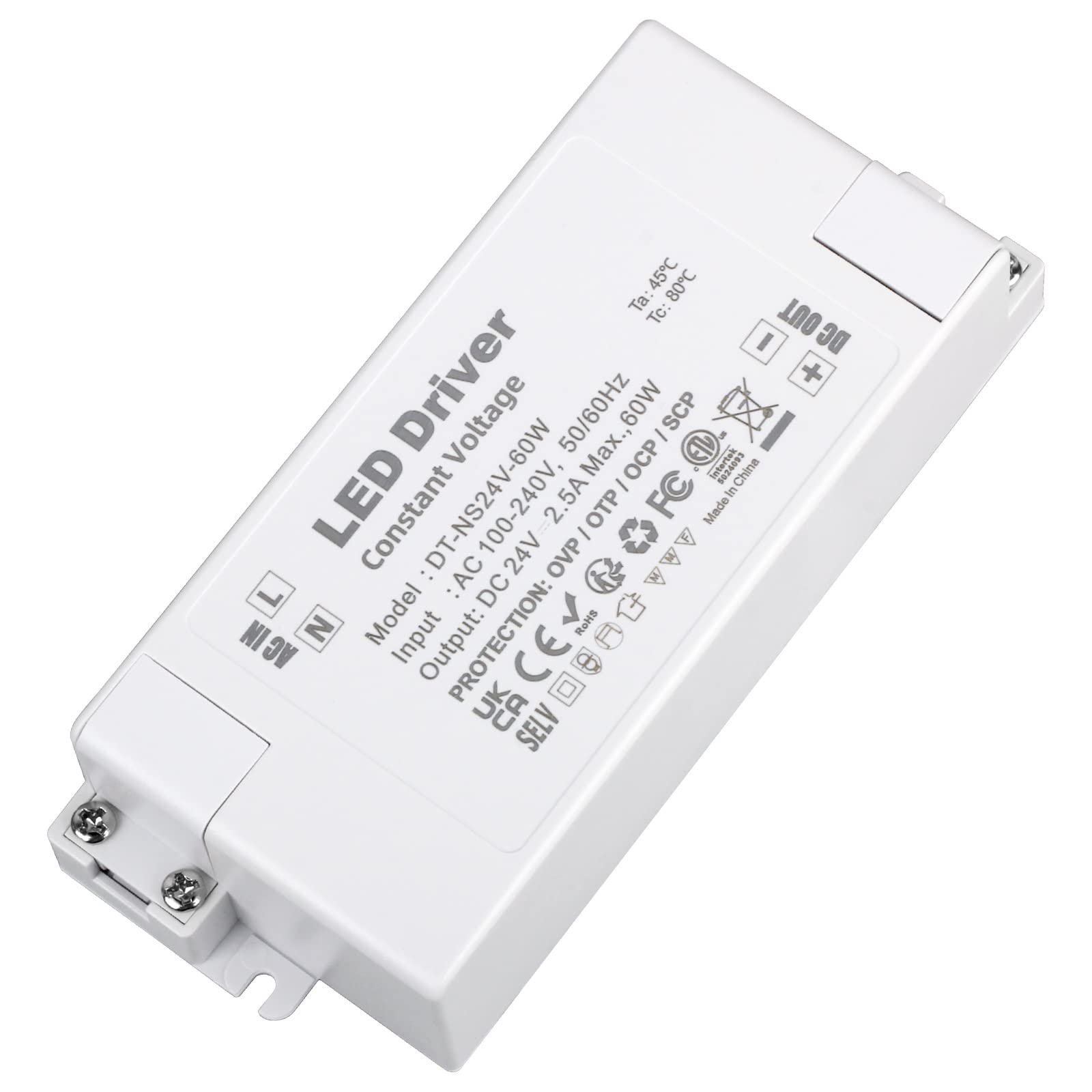 VARICART 24V LED Driver 60W Power Supply 2.5A, AC 240 to 24 Volt DC Transformer, Constant Voltage Switching PSU Adaptor for Light Strip MR11 GU5.3 Bulbs