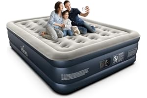 iDOO Air Mattress Queen with Built in Pump, 18" Comfort Inflatable Mattress, 3 Mins Inflation/Deflation Blow up Mattress for 